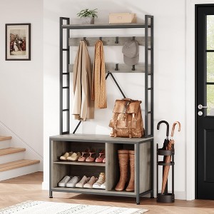 Whizmax Hall Tree with Bench Coat Rack Freestanding 5 in 1 Industrial Shoe Bench with 3 Storage Cubbies and 8 Hooks Entryway Coat Rack - 1 of 4