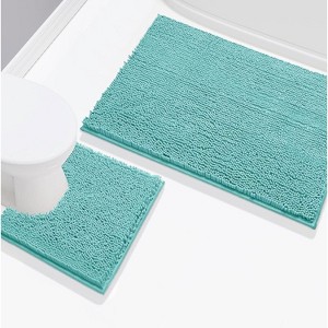 Home Mart Goods 2 Piece Set Spa Blue Soft Cozy Plush Chenille Bath Mat Bathroom Rug - 1 of 3