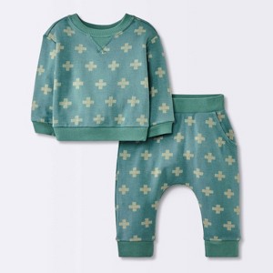 Baby Boys' 2pc Plus Sign Graphic Jogger Pants Set - Cloud Island™ Blue - 1 of 4