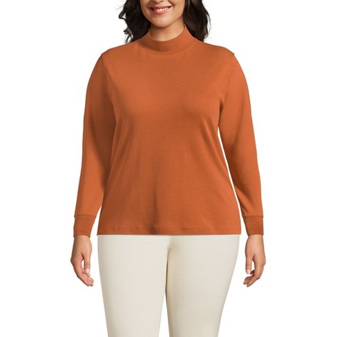 Lands End Women s Plus Size Relaxed Cotton Long Sleeve Mock Turtleneck 3X Fresh Cinnamon