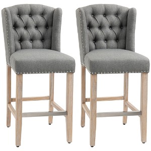 26.75" Counter Height Bar Stools Set of 2 with Cushioned Seat, Solid Wood Legs and Footrest for Kitchen or Dining - 1 of 4