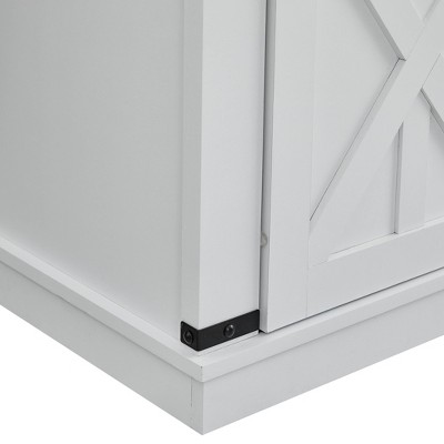 Festivo 37" White Wood Barn Door Buffet Bar Cabinet with Marble Pattern Top