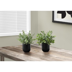 Monarch Specialties Artificial Plant 11 inch Tall Eucalyptus Grass Indoor Faux Fake Table Greenery Potted Set Of 2 Decorative Green Leaves Black Pots - 1 of 4