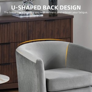 BRINJOY Velvet Accent Chair with Ottoman, Modern Barrel Chair Armchair for Living Room, Bedroom, Gray - 1 of 4