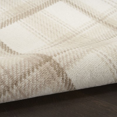 Ivory Beige Plaid Power-Loomed Runner Rug 2'3" x 7'6"