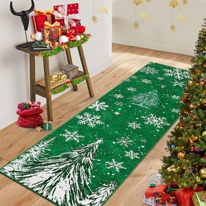 Christmas Area Rugs, Washable Non-Slip Snowflakes Snowscape Carpet, Soft Low Pile Foldable Stain Resistant for Bedroom, Home - 1 of 4