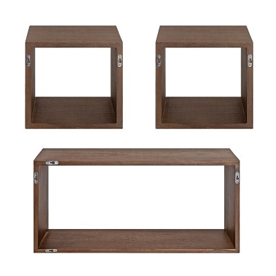 Rustic Brown Wood Floating Wall Shelf Set, 3 Piece