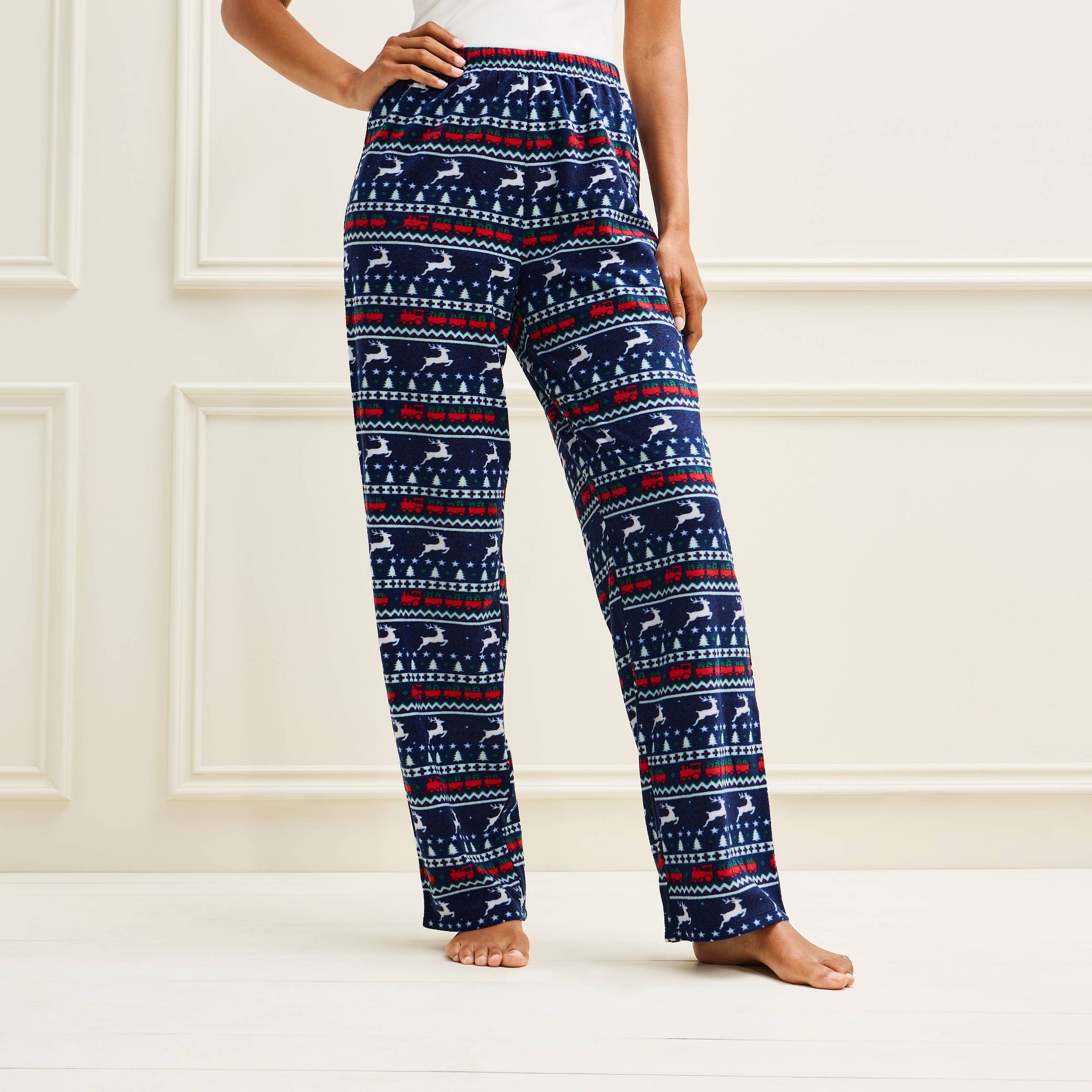 Women's Holiday Reindeer Fleece Matching Family Pajama Pants - Wondershop™ Navy Blue