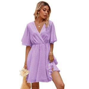 Coolmee Women's Summer Floral Sundress Short Sleeve Wrap V Neck A-Line Midi Dress - 1 of 4