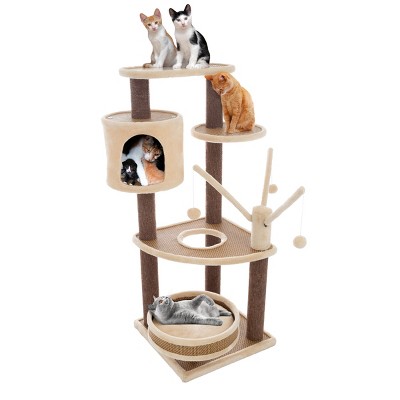 Pet Adobe 6-Tier Cat Tree Tower with Cat Bed, Brown