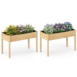 Tangkula 1/2 PCS Wooden Raised Garden Bed w/Legs Liner Drainage Holes Large Planter Box for Herb - 1 of 4