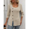 Coolmee Women's Tops Casual Long Sleeve Square Neck Buttons Front Slit Loose Sweater - 4 of 4