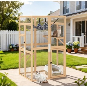 Sandinrayli Outdoor Cat Catio with Window Access & Jumping Platforms, Weatherproof Wooden Cat Enclosure - 1 of 4