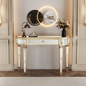 Kumasinova 47" Half Moon Mirror Console Table with Fluted Glass,Entryway Table with Crystal Knobs Drawer,Console Tables for Entryway&Bedroom - 1 of 4