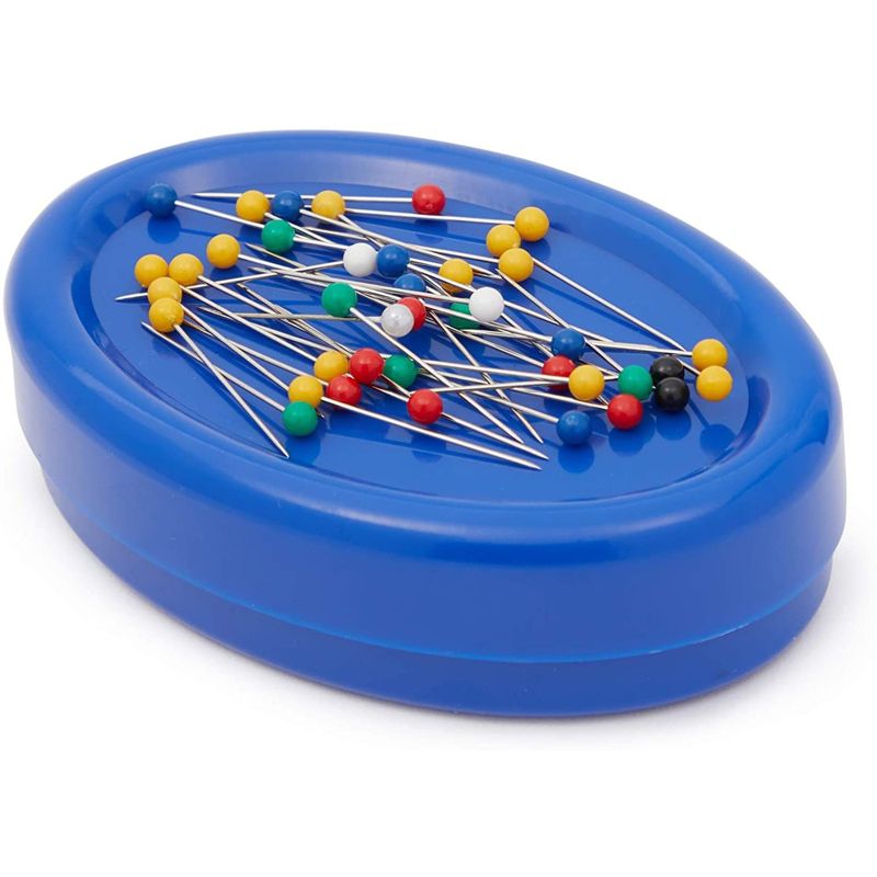 Pin Cushion - 2-Pack Magnetic Pincushion, Pin Caddy, Paper Clip Holder for Push Pins, Sewing Needles, Hair Bobby Pins, Blue, 4.25x1.25x2.87", 5 of 9