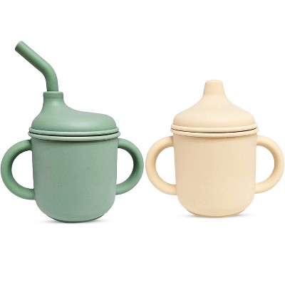 LunaLulinlk 2 pack Silicone Sippy Cups with Straws for Babies and Toddlers (Mint/Cream)