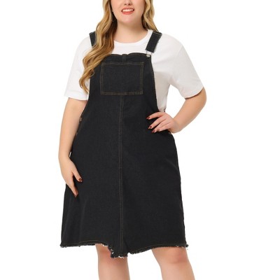 Agnes Orinda Women's Plus Size Overall Frayed Adjustable Strap Denim Suspender Shift Dresses