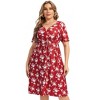 Coolmee Women Summer Plus Size Casual Midi Dresses Short Sleeve V Neck Drawstring Waist Knee Length T Shirt Sundress - 3 of 4