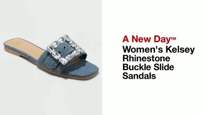 Women's Kelsey Rhinestone Buckle Slide Sandals - A New Day