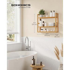 3-Tier Adjustable Bamboo Shelf - Wall Mount or Freestanding Storage Rack for Bathroom, Kitchen, Living Room, 23.6" x 21.3", Natural - 1 of 4