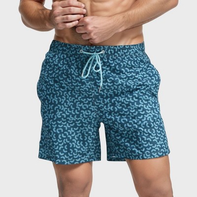 Anna-Kaci Swim Men's Blue Abstract Print Swim Trunks with Quick-Dry Fabric and Adjustable Drawstring Waist for Summer Wear