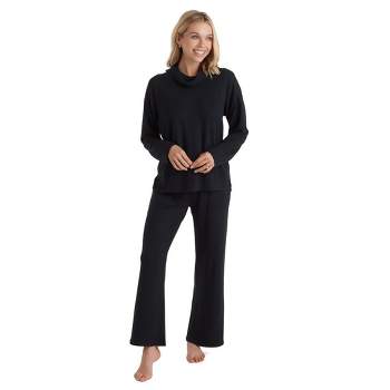 Women's Short Sleeve Notch Collar Top and Pants Pajama Set - Stars Above  Black S