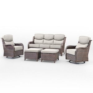 Belord Patio Furniture Set with 6-inch Extra Thick Cushions, High Back Outdoor Patio Furniture with Swivel Chairs, 5 Pieces Outdoor Conversation Set - 1 of 4