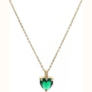 Birthstone Heart Necklace for Women, 14K Gold Plated with Cubic Zirconia Accents - 1 of 4