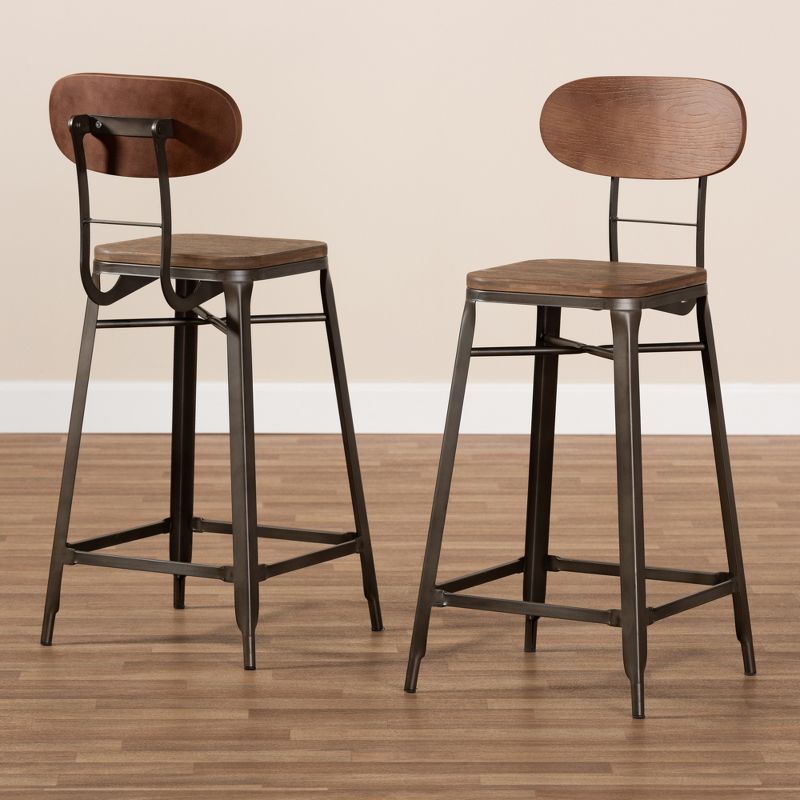 Set of 2 Varek Bamboo and Rust Finished Steel Stackable Counter Height Barstools Brown - Baxton Studio, 6 of 9