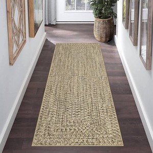 Modern Braided Print Rug, Washable Non-Slip Carpet, Low Pile Stain-Resistant Indoor Rug for Living Room, Linen - 1 of 4