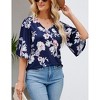 Clearlove Women's Blouse 3/4 Bell Sleeve Panel V Neck Floral Printed T- Shirts Loose Casual Tops - 3 of 4