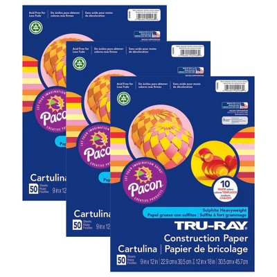 Tru-Ray Construction Paper, Warm Assorted, 12 in x 18 in, 50 Sheets per Pack, 3 Packs | PAC102948-3