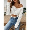 Women's Short Sleeve Sweater Polo Collar Cut Out Crop Sweater Knitwear Boho Casual Summer Fall Knit Top - 3 of 4