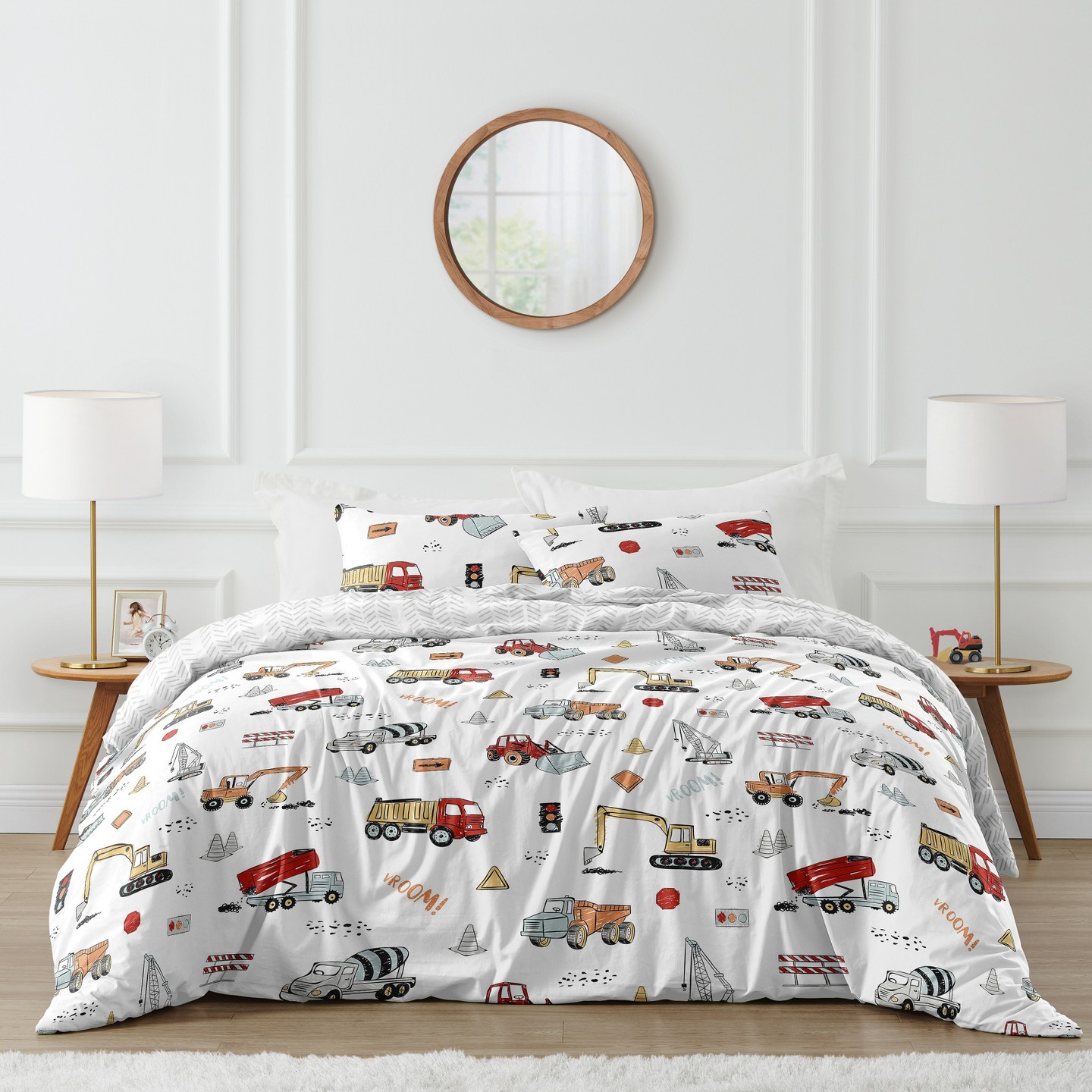 Постельное бельё Sweet Jojo Designs Full/Queen Comforter Bedding Set Construction Truck Red Blue and Grey 3pc, цвет: Красный — фото 1