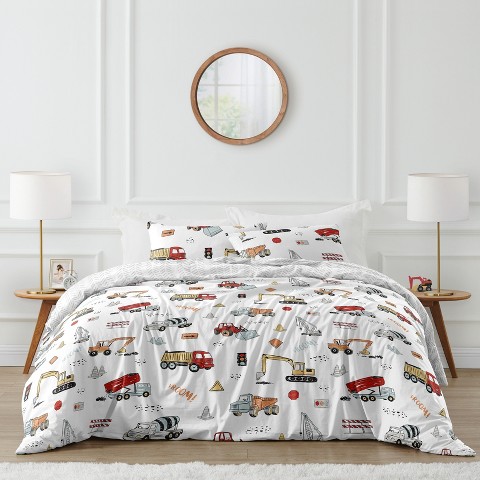 Sweet Jojo Designs Full/Queen Comforter Bedding Set Construction Truck Red Blue and Grey 3pc
