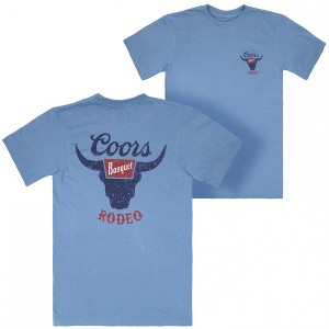 Mens Coors Banquet Rodeo Logo Distressed Front and Back Dusty Blue T-Shirt - 1 of 4