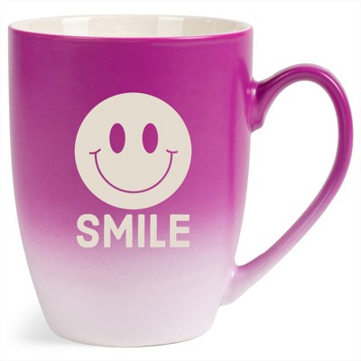 100 North Smiley Face 10 Ounce Pink and White Two Toned Ombre, Comfortably Fits Your Hands, Ceramic Tea Coffee Cup Mug, Smile