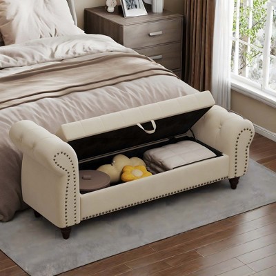 NicBex Modern 64.5" Tufted Storage Bench with Velvet Upholstery for Bedroom and Living Room