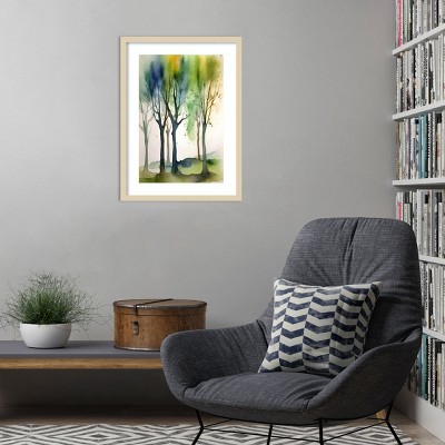 Svelte Natural Wood Framed Abstract Watercolor Trees Print