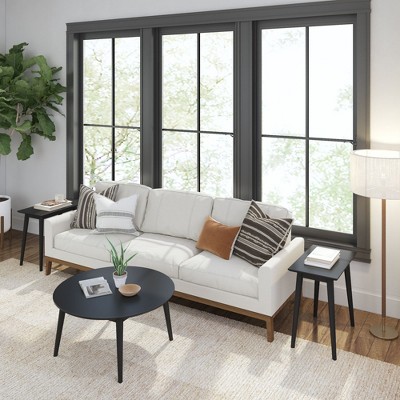 Mid Century Modern Black Round Pine Wood Coffee Table, 36"