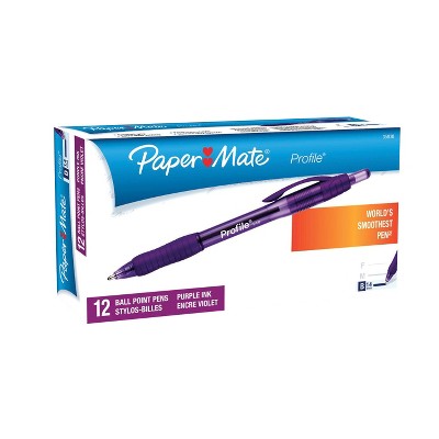 Paper Mate Profile Retractable Ballpoint Pen, 1.4 mm, Purple, pk of 12