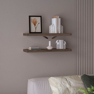 FONTOI 2PCS Wide Storage Shelf Wall Mounted, Floating Shelf, Book Shelves for Living Room Bathroom, Wall Decor, Brown, 31.5"*1.5"*9.8" - 1 of 4