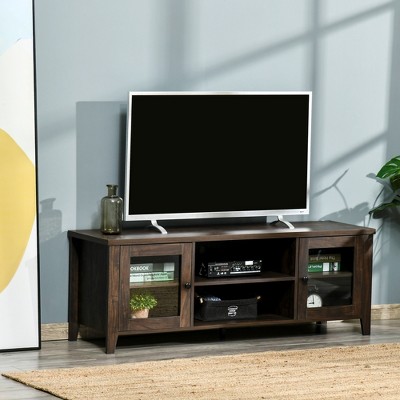 Modern Coffee Brown Wood TV Stand with Shelves and Cabinets