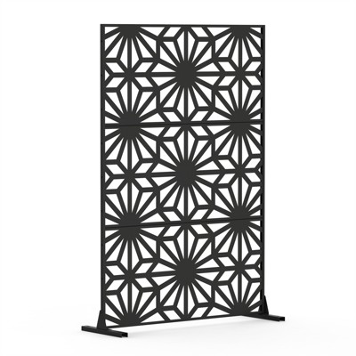 DSVIMOY Privacy Screens, Freestanding Outdoor Indoor Privacy Screen, Sun Flower Shape Decorative Privacy Screen, Black, 48.31"*15.75"*70.75"