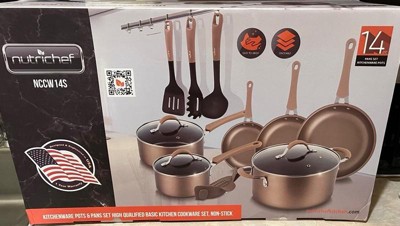 NutriChef 20 Piece Metallic Nonstick Ceramic Pots and Pan Baking Set with  Lids and Utensils - gold Bronze