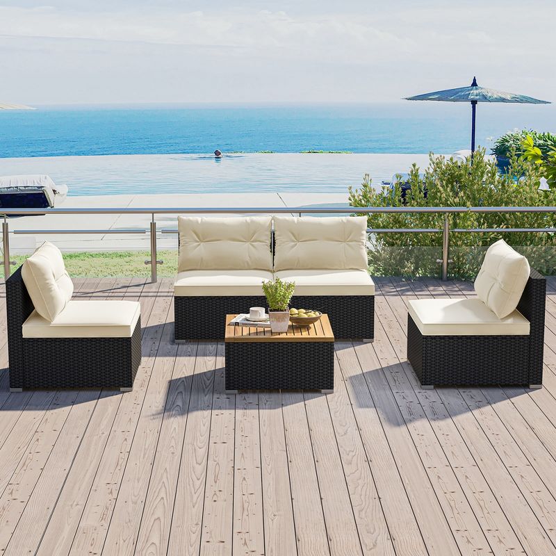Costway 5 Piece Outdoor Furniture Set with Seat & Back Cushions Acacia Wood Tabletop, 4 of 11