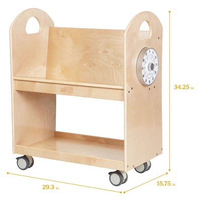 Natural Birch Mobile Book Cart with Countdown Timer
