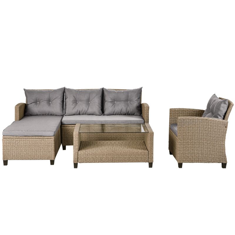 Eden 4 Piece Outdoor Conversation Set All Weather Wicker Sectional Sofa with Seat Cushions Patio Furniture Set-Maison Boucle, 4 of 11