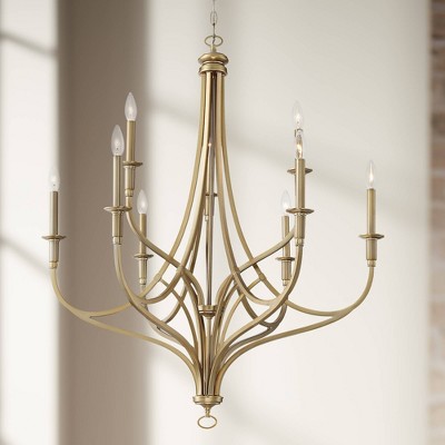 Elegant Brushed Honey Gold 9-Light Candle Chandelier