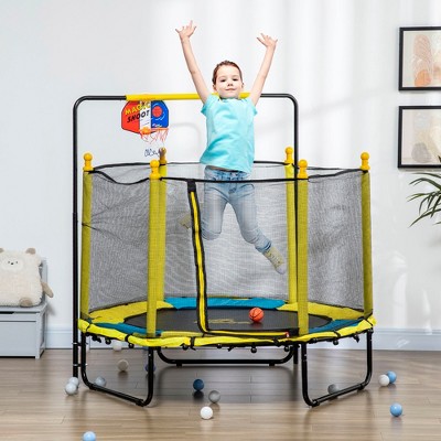 APRILSOUL Kids Trampoline with Basketball Hoop, Horizontal Bar, Small Springfree Trampoline Gifts for Kids Ages 3-10